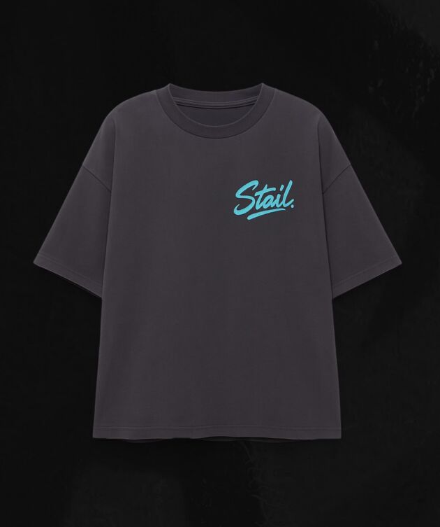 Charcoal tee with blue script logo