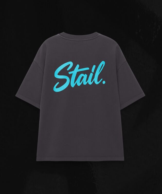 Charcoal tee with blue script logo - Image 2