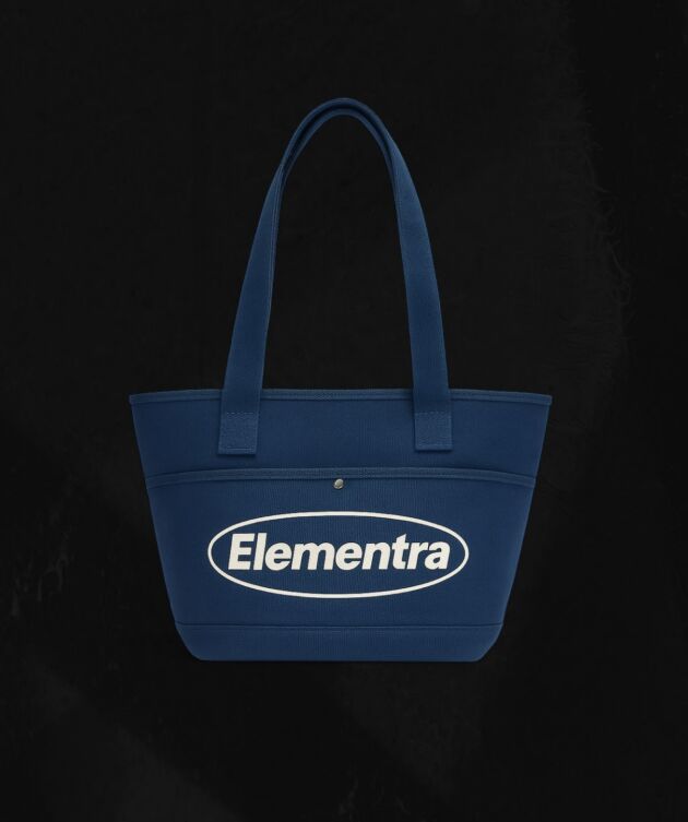 Navy canvas tote with logo print