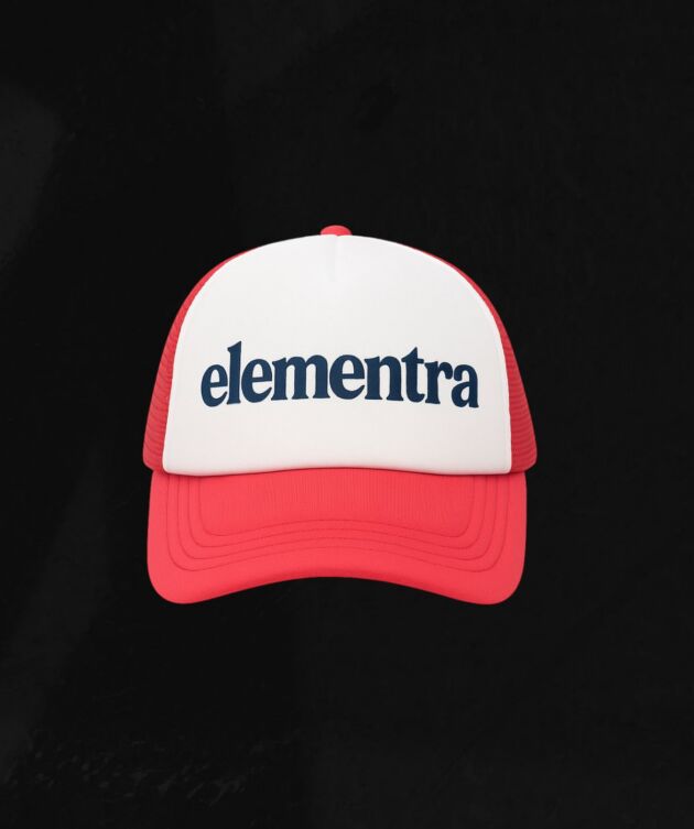 Red and white mesh trucker cap