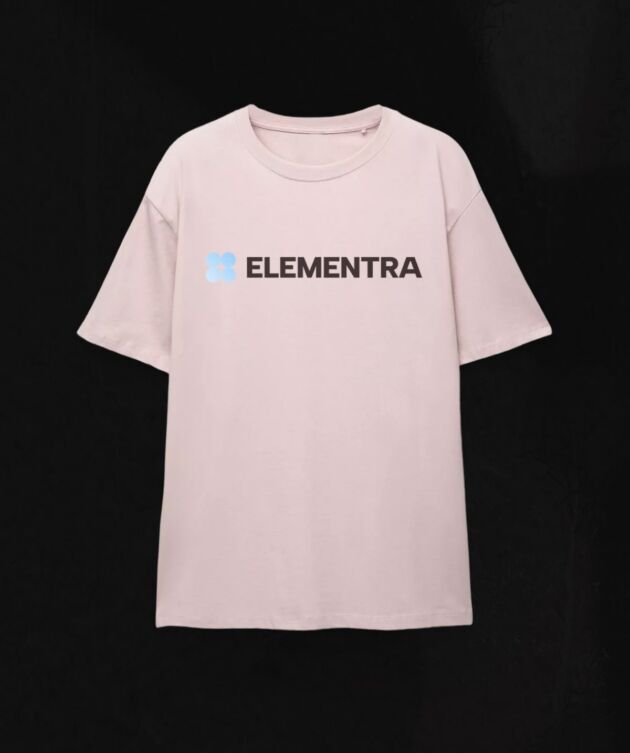Light pink tee with logo and icon